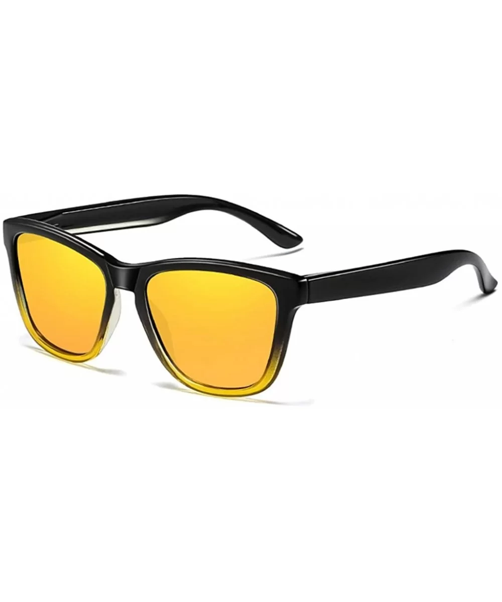 Sunglasses for Men and Women Classic Polarzied Composite Lens Square Driving Sun glasses - Gradient Black/Yellow - C6196XUU3C...