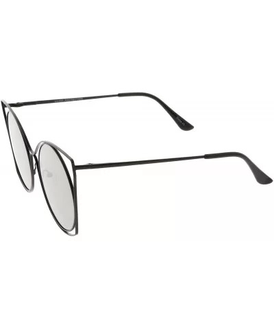 Oversize Slim Metal Cutout Flat Mirrored Round Lens Cat Eye Sunglasses 58mm - Black / Silver Mirror - CN18288QOQQ $17.74 Cat Eye