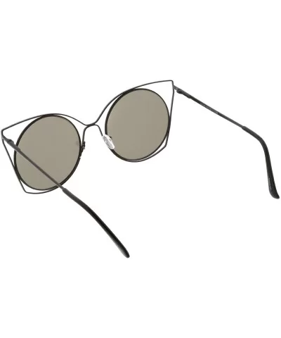 Oversize Slim Metal Cutout Flat Mirrored Round Lens Cat Eye Sunglasses 58mm - Black / Silver Mirror - CN18288QOQQ $17.74 Cat Eye