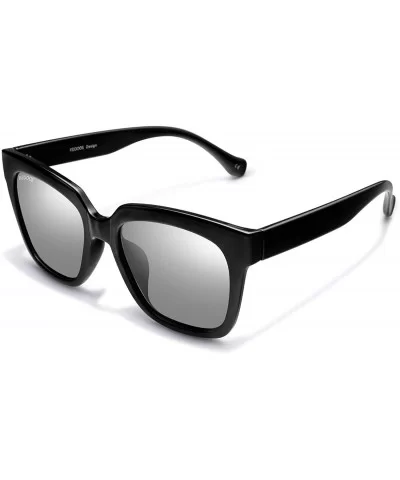 Vintage Square Sunglasses for Men Women Polarized UV Protection Acetate Frame Sunglass - Black Frame Silver Lens - CB18ELAEUA...