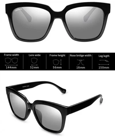 Vintage Square Sunglasses for Men Women Polarized UV Protection Acetate Frame Sunglass - Black Frame Silver Lens - CB18ELAEUA...