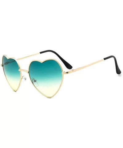 Heart Sunglasses Thin Metal Frame Hippie Lovely Aviator Style Eyewear - Gold Frame/Gradient Green - CA18DYRWXMO $12.63 Aviator