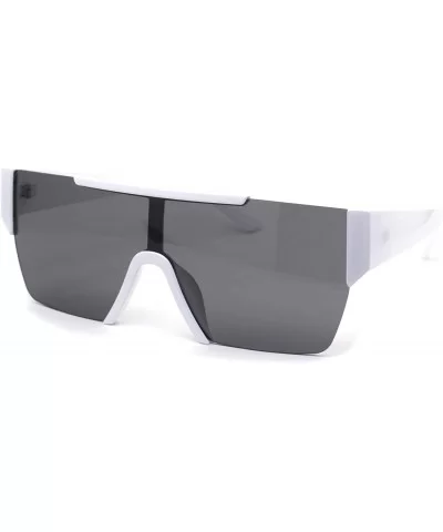 Mens 80s Chic Minimal Exposed Lens Shield Retro Fashion Sunglasses - White Black - CQ19603ARU6 $17.63 Shield