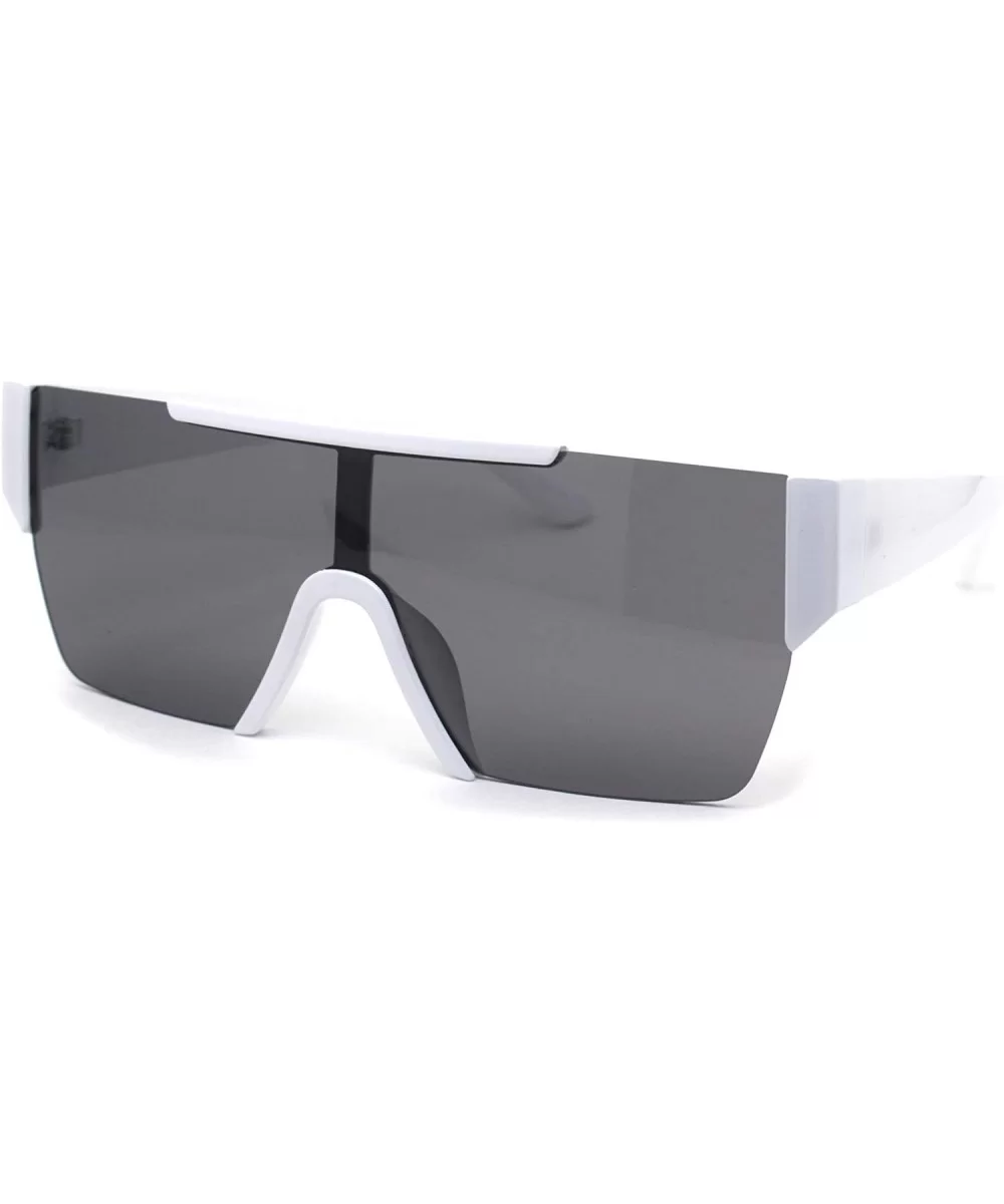 Mens 80s Chic Minimal Exposed Lens Shield Retro Fashion Sunglasses - White Black - CQ19603ARU6 $17.63 Shield