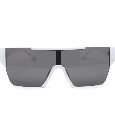 Mens 80s Chic Minimal Exposed Lens Shield Retro Fashion Sunglasses - White Black - CQ19603ARU6 $17.63 Shield