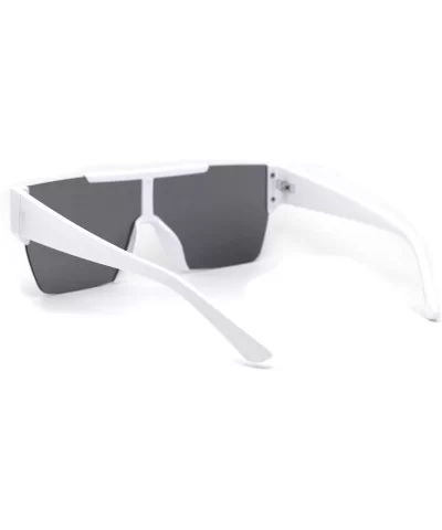 Mens 80s Chic Minimal Exposed Lens Shield Retro Fashion Sunglasses - White Black - CQ19603ARU6 $17.63 Shield