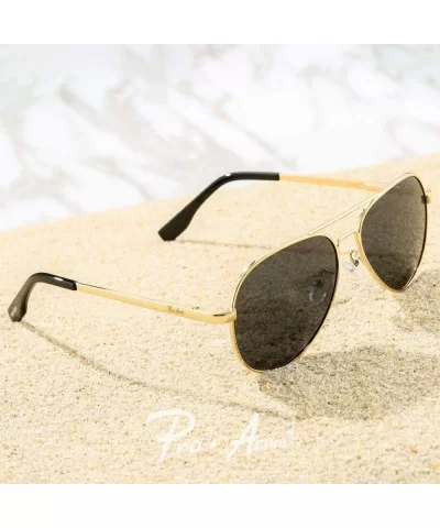 Small Polarized Aviator Sunglasses for Adult Small Face and Junior-52mm - Gold Frame/Black Lens - C0193S3O6ZN $28.39 Aviator