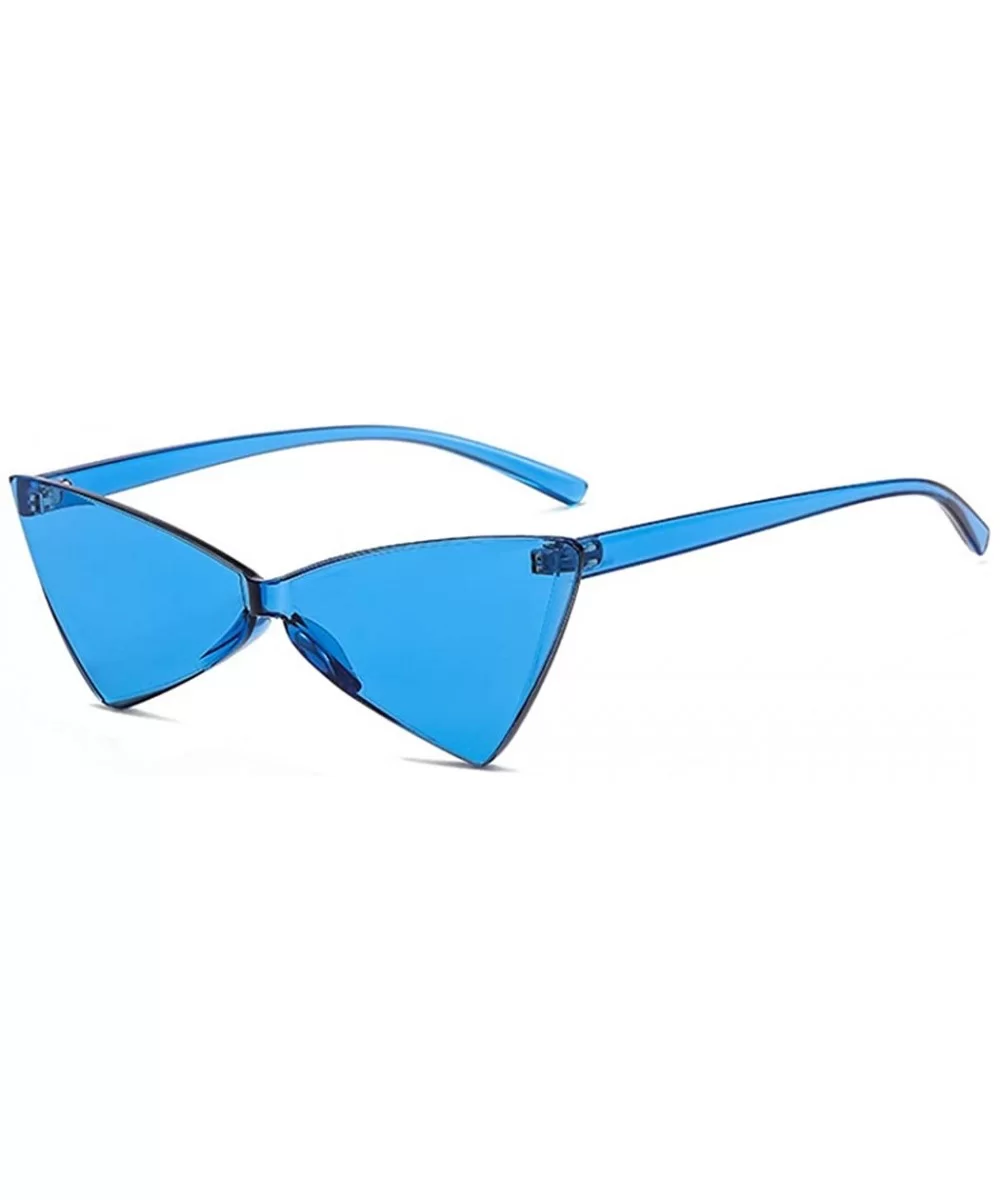 One Piece Rimless Tinted Sunglasses Women Men Clear Colored Cat Eye Triangle Sunglasses - Blue - CQ18QQTM8TU $14.38 Oversized