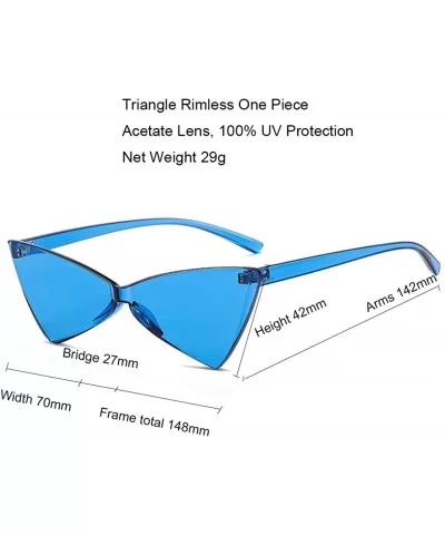 One Piece Rimless Tinted Sunglasses Women Men Clear Colored Cat Eye Triangle Sunglasses - Blue - CQ18QQTM8TU $14.38 Oversized