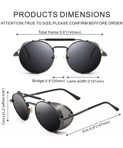 Steampunk Sunglasses for Men Women Vintage Retro Round Metal Frame Eyewear Shades - N1 Gray Frame Gray Lens - CB196WTYSY8 $21...