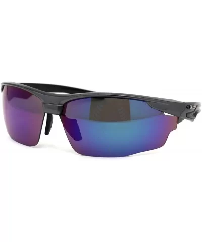 Mens Aerodynamic Baseball Half Rim Sport Sunglasses - Grey Teal Mirror - CK195ZW5EX5 $17.31 Sport