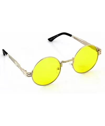 John Lennon Round Sunglasses Steampunk Metal Spring Frame Groovy Lens Color - Yellow - CS17YY5N26O $12.14 Oversized