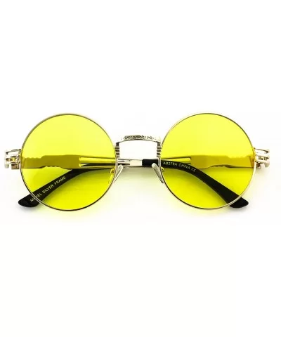 John Lennon Round Sunglasses Steampunk Metal Spring Frame Groovy Lens Color - Yellow - CS17YY5N26O $12.14 Oversized