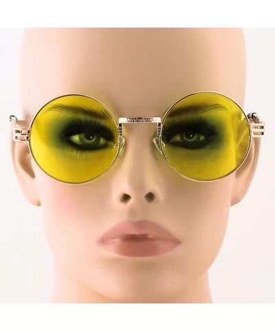 John Lennon Round Sunglasses Steampunk Metal Spring Frame Groovy Lens Color - Yellow - CS17YY5N26O $12.14 Oversized