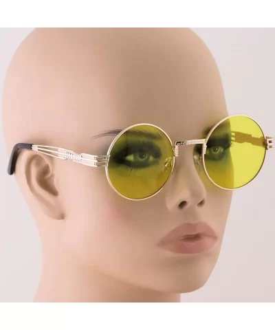 John Lennon Round Sunglasses Steampunk Metal Spring Frame Groovy Lens Color - Yellow - CS17YY5N26O $12.14 Oversized