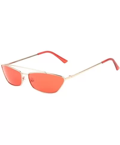 Slim Geometric Sleek Metal Wire Frame Aviator Sunglasses - Rose Gold & Red Frame - C618W40KEQA $13.21 Aviator