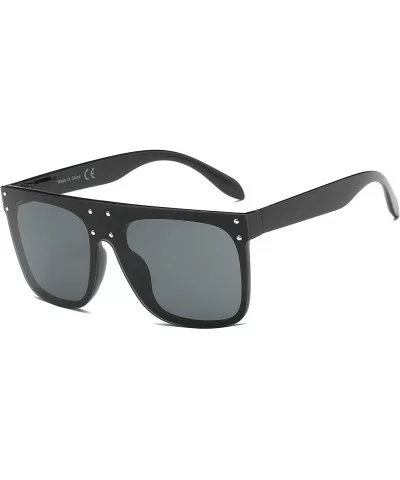 Retro Vintage Flat Lens Mirrored Square Oversized Sunglasses - Black - CH18I0EXM6T $12.43 Oversized