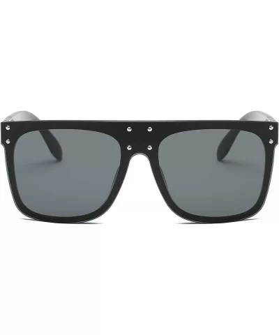 Retro Vintage Flat Lens Mirrored Square Oversized Sunglasses - Black - CH18I0EXM6T $12.43 Oversized