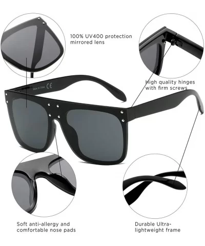 Retro Vintage Flat Lens Mirrored Square Oversized Sunglasses - Black - CH18I0EXM6T $12.43 Oversized