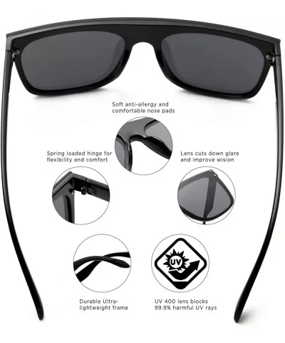 Retro Vintage Flat Lens Mirrored Square Oversized Sunglasses - Black - CH18I0EXM6T $12.43 Oversized