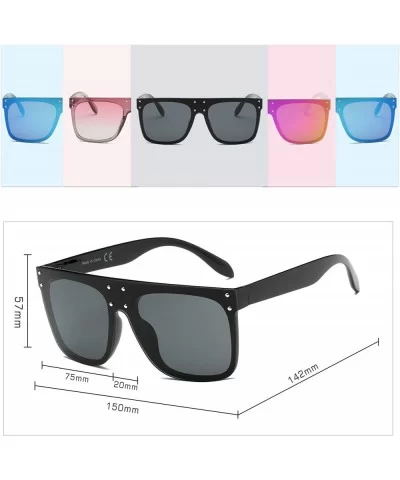 Retro Vintage Flat Lens Mirrored Square Oversized Sunglasses - Black - CH18I0EXM6T $12.43 Oversized