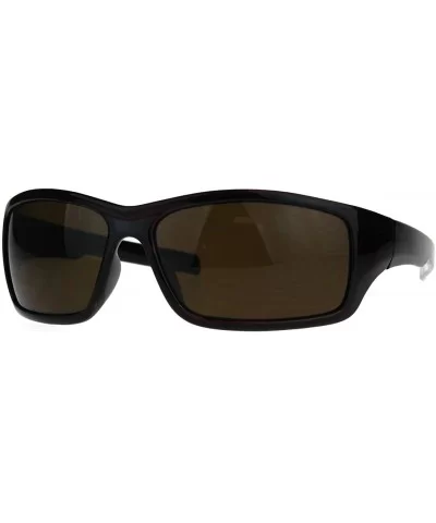 Mens Classic Rectangular Biker Plastic Sunglasses - All Brown - CN188HLMOGU $12.13 Rectangular