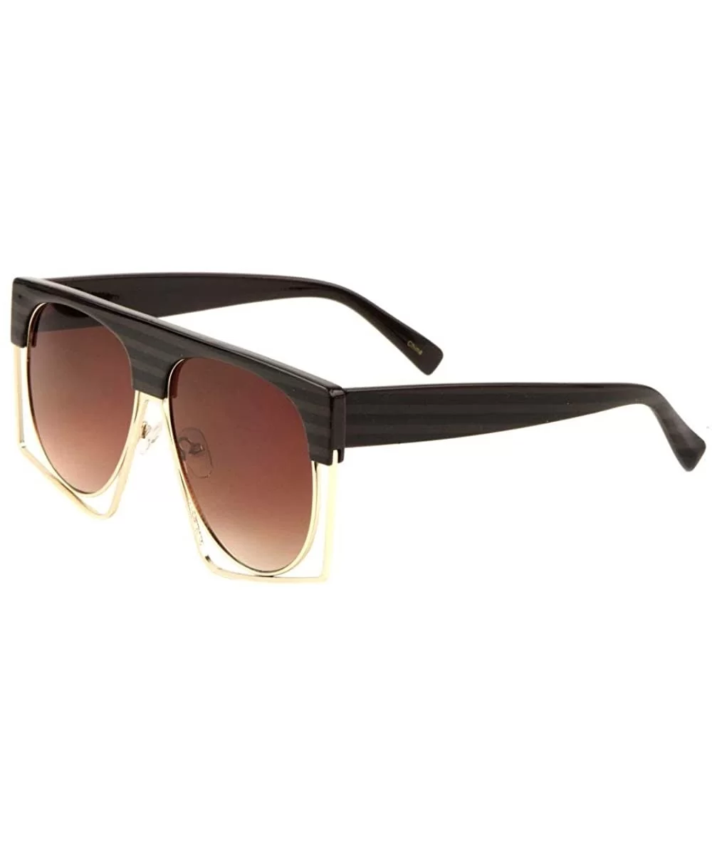 Geometric Frame Round Lens Thick Brow Sunglasses - Brown - CE197XO3E8I $20.49 Round