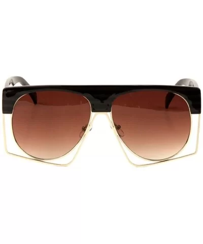 Geometric Frame Round Lens Thick Brow Sunglasses - Brown - CE197XO3E8I $20.49 Round