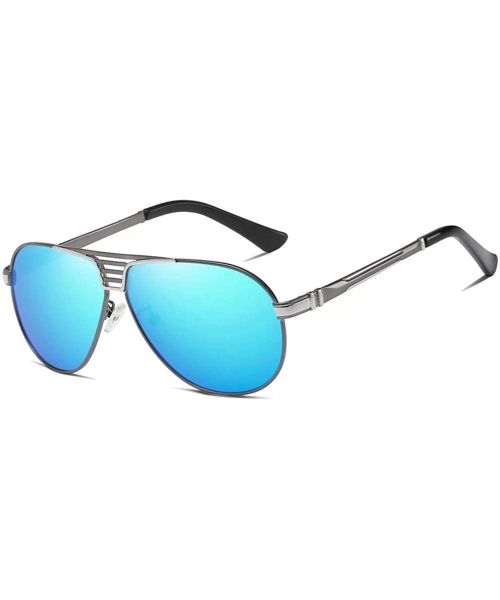 Men Polarized Sunglasses Vintage Aviator Driving UV400 Protection 90090 - Grey Blue - CM18XMTZCE0 $23.62 Aviator