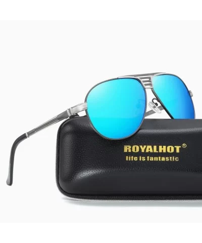 Men Polarized Sunglasses Vintage Aviator Driving UV400 Protection 90090 - Grey Blue - CM18XMTZCE0 $23.62 Aviator