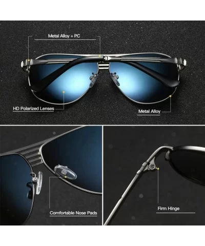 Men Polarized Sunglasses Vintage Aviator Driving UV400 Protection 90090 - Grey Blue - CM18XMTZCE0 $23.62 Aviator