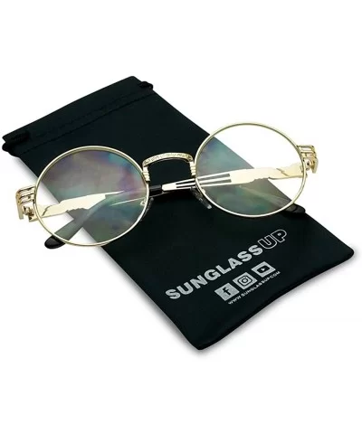 53 mm Round Steampunk Metal Clear Lens Artistry Crafted Thick Temple Vintage Glasses - Gold - CQ182XO8WE6 $14.11 Round