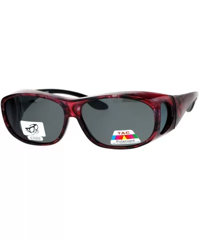 Polarized Lens OTG Sunglasses Fit Over Glasses Oval Rectangular Anti-Glare - Red Print - CA188LE089N $20.08 Rectangular
