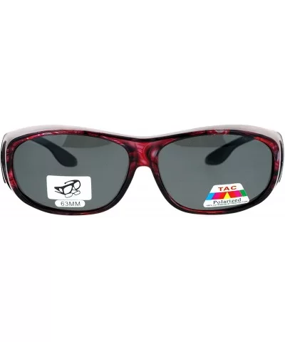 Polarized Lens OTG Sunglasses Fit Over Glasses Oval Rectangular Anti-Glare - Red Print - CA188LE089N $20.08 Rectangular