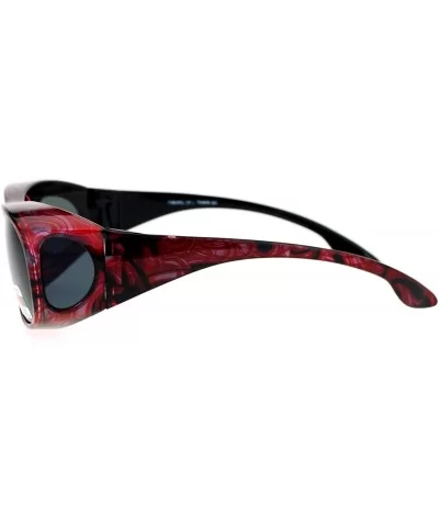 Polarized Lens OTG Sunglasses Fit Over Glasses Oval Rectangular Anti-Glare - Red Print - CA188LE089N $20.08 Rectangular