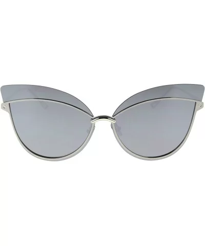 Womens Diva Retro Gothic Exposed Lens Oversize Cat Eye Sunglasses - Silver Silver Mirror - CZ18T6RWYCG $20.48 Cat Eye