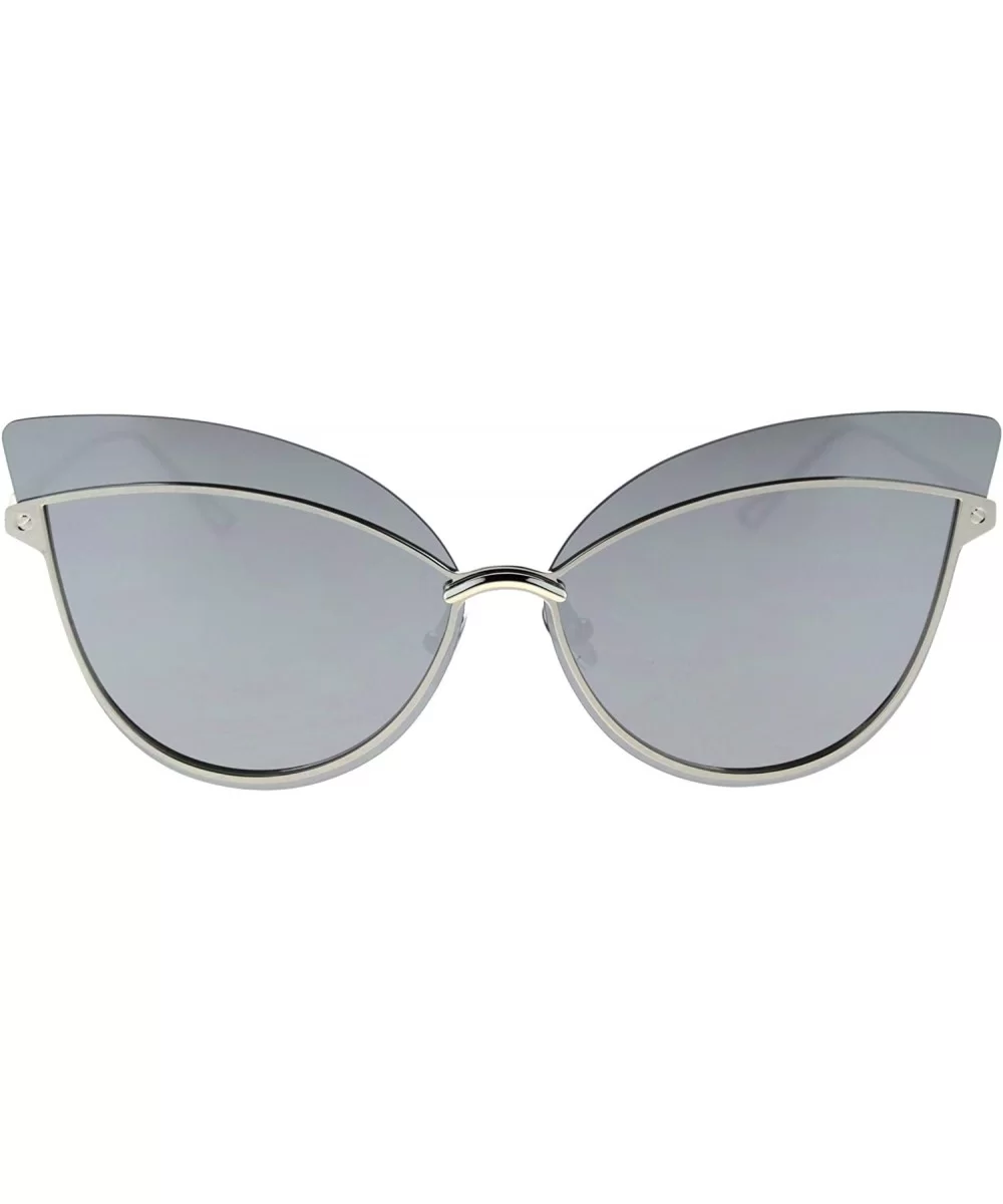 Womens Diva Retro Gothic Exposed Lens Oversize Cat Eye Sunglasses - Silver Silver Mirror - CZ18T6RWYCG $20.48 Cat Eye