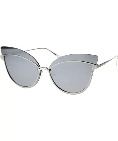 Womens Diva Retro Gothic Exposed Lens Oversize Cat Eye Sunglasses - Silver Silver Mirror - CZ18T6RWYCG $20.48 Cat Eye