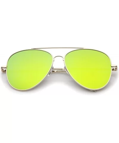 Large Metal Frame Colored Mirror Flat Lens Aviator Sunglasses 60mm - Gold / Yellow Mirror - C512LZRTYOV $12.04 Aviator