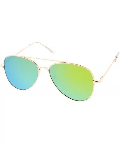 Large Metal Frame Colored Mirror Flat Lens Aviator Sunglasses 60mm - Gold / Yellow Mirror - C512LZRTYOV $12.04 Aviator