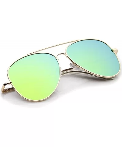 Large Metal Frame Colored Mirror Flat Lens Aviator Sunglasses 60mm - Gold / Yellow Mirror - C512LZRTYOV $12.04 Aviator