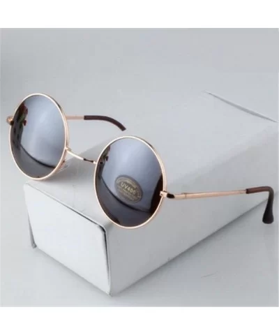 Vintage Round Sunglasses Women Sun Glasses Gold Alloy Circle Men Feminine Goggles - Black - CZ198AH8L2Y $27.77 Oval