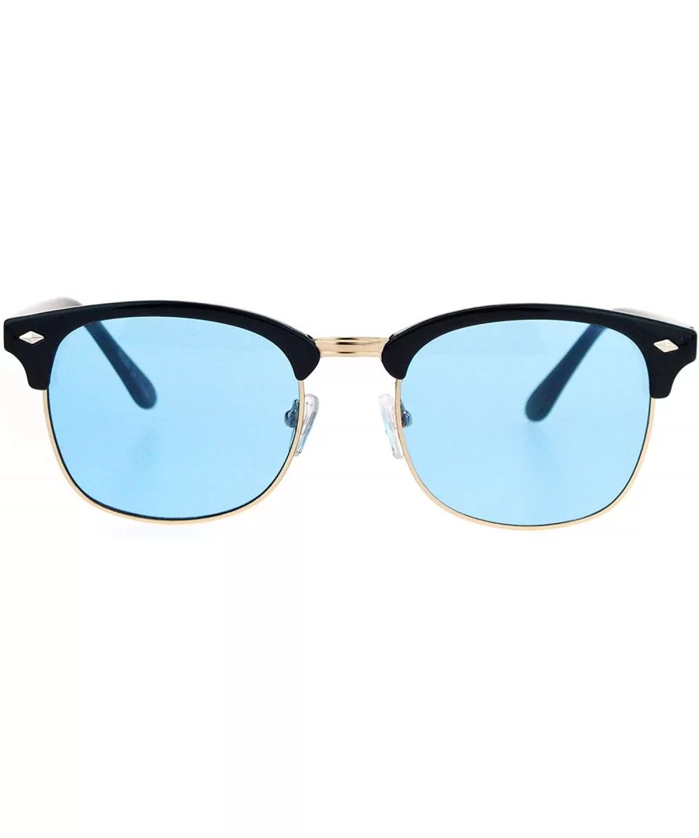 Mens Color Lens Half Horn Rim Classic Hipster DJ Sunglasses - Blue - CX12NW19C7C $12.33 Rectangular