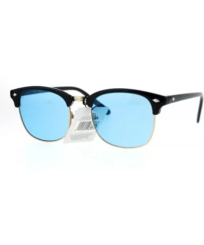 Mens Color Lens Half Horn Rim Classic Hipster DJ Sunglasses - Blue - CX12NW19C7C $12.33 Rectangular