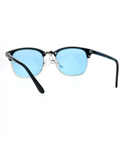 Mens Color Lens Half Horn Rim Classic Hipster DJ Sunglasses - Blue - CX12NW19C7C $12.33 Rectangular