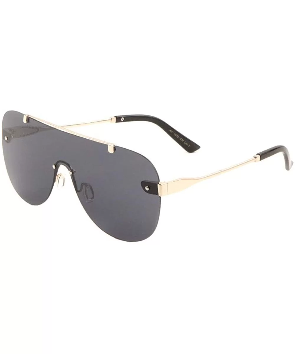 Color Mirror Rimless One Piece Shield Lens Dot Stud Modern Aviator Sunglasses - Black Gold - CP190K4QRAO $20.85 Aviator