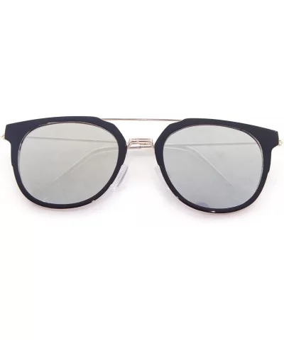 Flat Lens Geometric Round Cat Eye Sunglasses - Silver Black - CW1903U4KAQ $19.47 Round