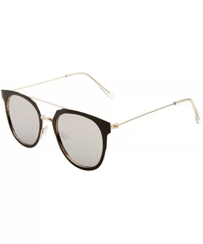 Flat Lens Geometric Round Cat Eye Sunglasses - Silver Black - CW1903U4KAQ $19.47 Round