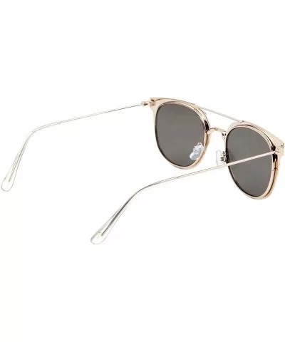 Flat Lens Geometric Round Cat Eye Sunglasses - Silver Black - CW1903U4KAQ $19.47 Round