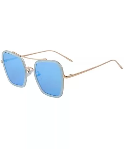 Fashion Women Square Sunglasses Double Bridge Design Summer Sunglasses C04 Blue - C04 Blue - CN18YQN7875 $14.57 Square